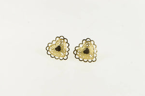 14K Heart Scalloped Filigree Love Symbol Stud Earrings Yellow Gold