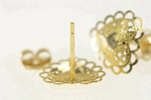 Load image into Gallery viewer, 14K Heart Scalloped Filigree Love Symbol Stud Earrings Yellow Gold
