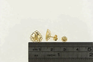 14K Heart Scalloped Filigree Love Symbol Stud Earrings Yellow Gold