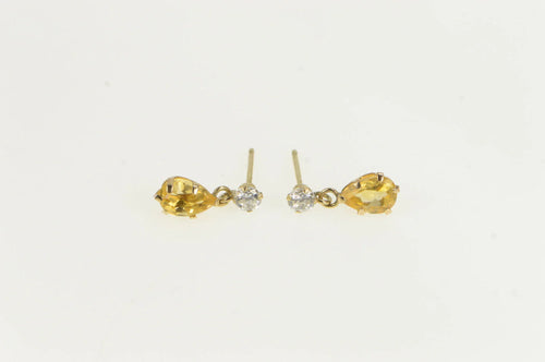 10K Pear Citrine CZ Dangle Vintage Classic Earrings Yellow Gold