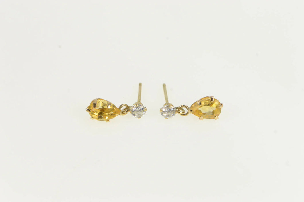 10K Pear Citrine CZ Dangle Vintage Classic Earrings Yellow Gold