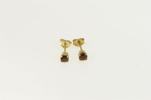 14K Round Garnet Solitaire Vintage Stud Earrings Yellow Gold