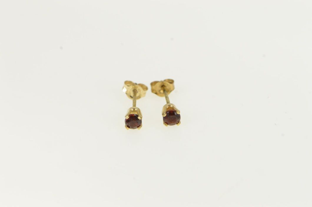 14K Round Garnet Solitaire Vintage Stud Earrings Yellow Gold