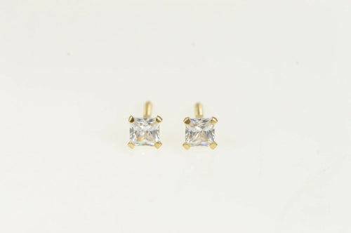 14K Square Princess CZ Solitaire Classic Stud Earrings Yellow Gold