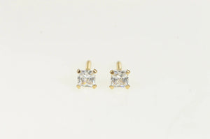 14K Square Princess CZ Solitaire Classic Stud Earrings Yellow Gold