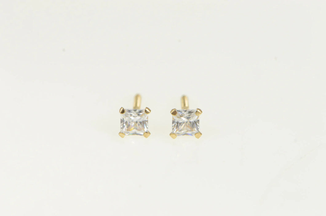 14K Square Princess CZ Solitaire Classic Stud Earrings Yellow Gold
