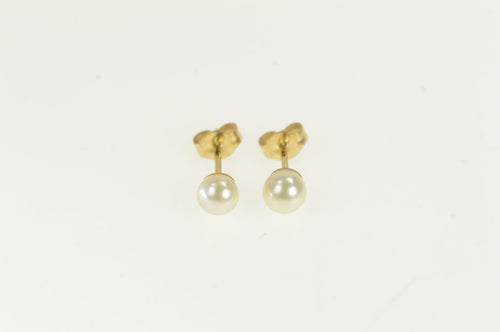 14K 4.0mm Pearl Classic Simple Vintage Stud Earrings Yellow Gold