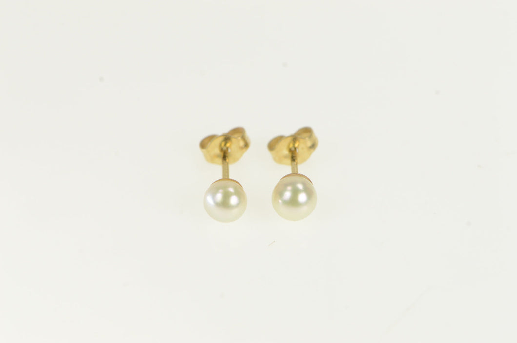 14K 4.0mm Pearl Classic Simple Vintage Stud Earrings Yellow Gold