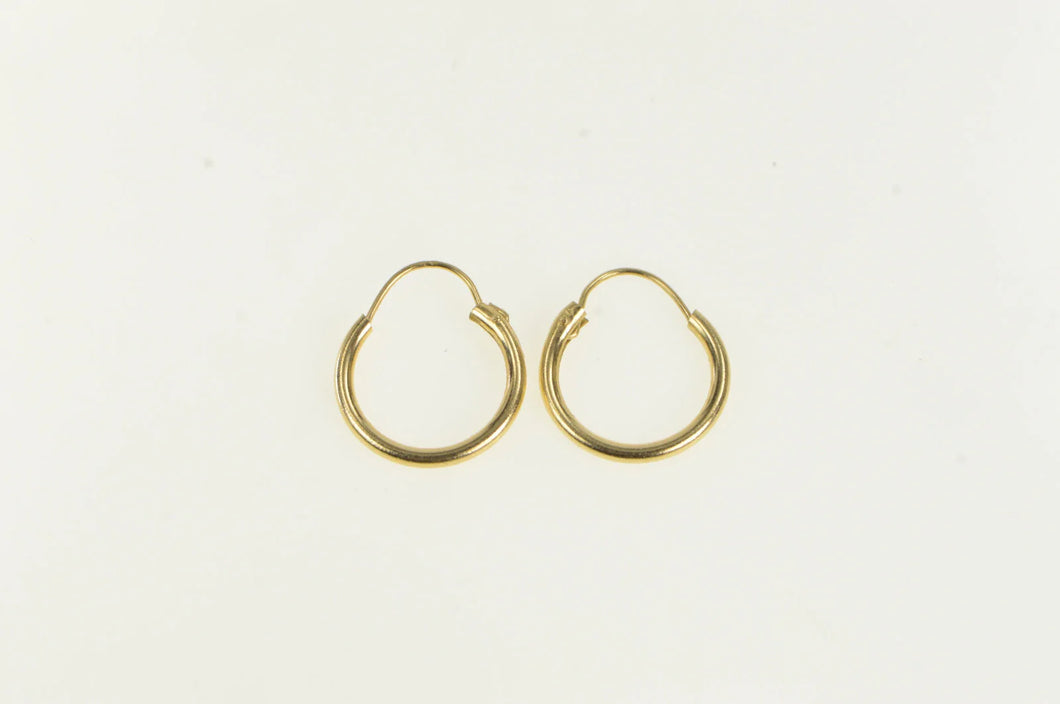 14K 12.0mm Classic Round Simple Vintage Hoop Earrings Yellow Gold