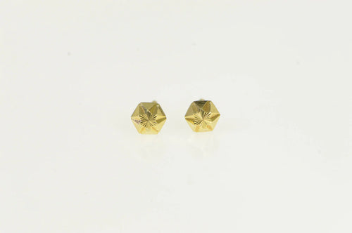 14K Small Geometric Pattern Textured Stud Earrings Yellow Gold