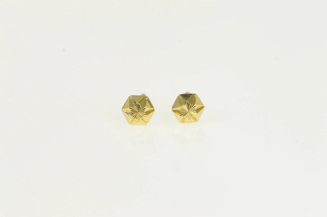 14K Small Geometric Pattern Textured Stud Earrings Yellow Gold