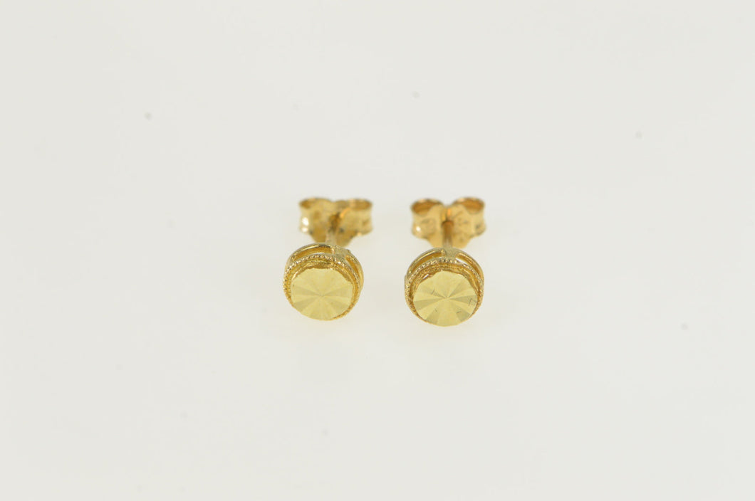 14K Diamond Cut Stud Vintage Round Stud Earrings Yellow Gold