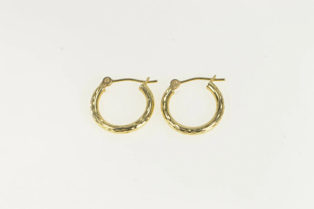 14K 14.0mm Classic Diamond Cut Vintage Hoop Earrings Yellow Gold