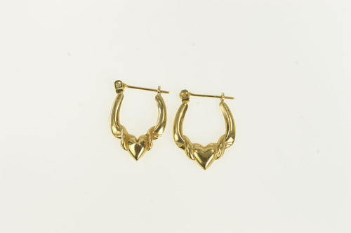 14K Puffy Heart Love Symbol Vintage Stud Earrings Yellow Gold