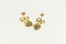 Load image into Gallery viewer, 14K Heart Love Symbol Ribbon Bow Dangle Earrings Yellow Gold
