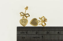 Load image into Gallery viewer, 14K Heart Love Symbol Ribbon Bow Dangle Earrings Yellow Gold