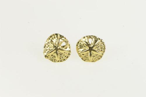 14K Diamond Cut Sand Dollar Sea Shell Stud Earrings Yellow Gold