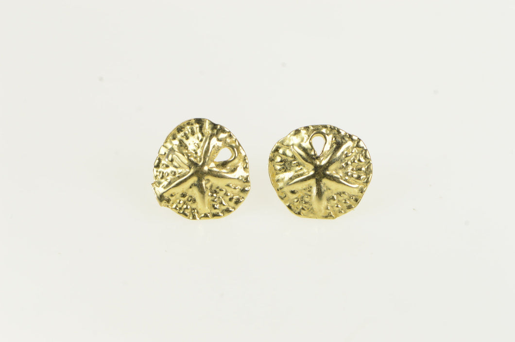 14K Diamond Cut Sand Dollar Sea Shell Stud Earrings Yellow Gold