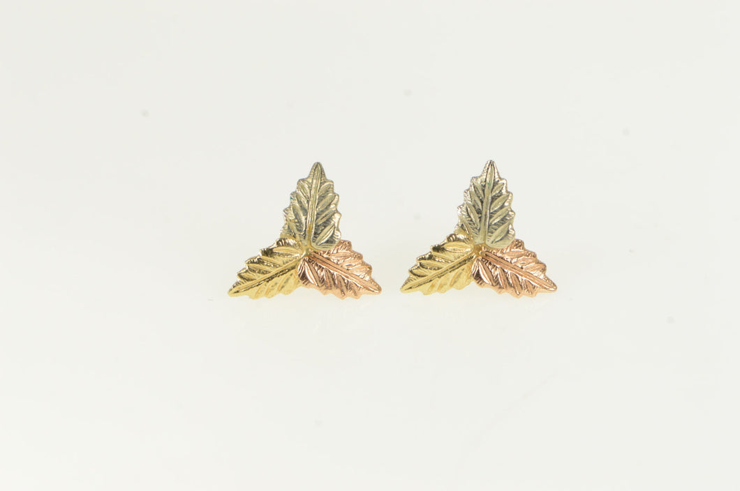 14K Tri Tone Black Hills Leaf Vintage Stud Earrings Yellow Gold