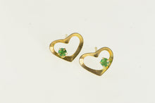 Load image into Gallery viewer, 14K Heart Love Symbol Emerald Accent Stud Earrings Yellow Gold