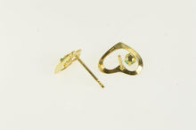 Load image into Gallery viewer, 14K Heart Love Symbol Emerald Accent Stud Earrings Yellow Gold