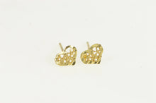 Load image into Gallery viewer, 14K Diamond Cut Heart Love Symbol FIligree Stud Earrings Yellow Gold