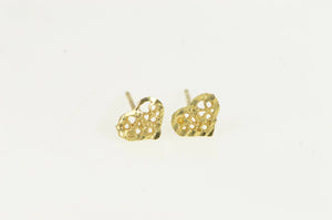 14K Diamond Cut Heart Love Symbol FIligree Stud Earrings Yellow Gold