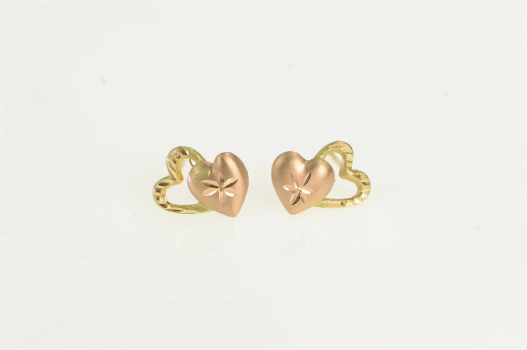 14K Two Tone Black Hills Heart Love Stud Earrings Yellow Gold