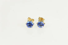 Load image into Gallery viewer, 14K Retro Round Sim. Sapphire Solitaire Stud Earrings Yellow Gold