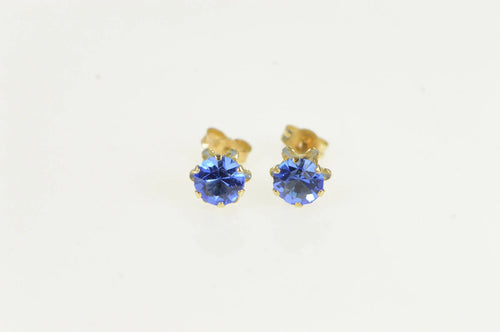 14K Retro Round Sim. Sapphire Solitaire Stud Earrings Yellow Gold