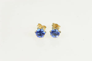 14K Retro Round Sim. Sapphire Solitaire Stud Earrings Yellow Gold