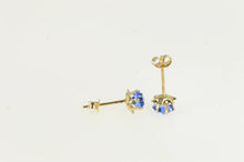 Load image into Gallery viewer, 14K Retro Round Sim. Sapphire Solitaire Stud Earrings Yellow Gold