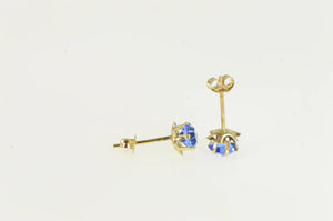 14K Retro Round Sim. Sapphire Solitaire Stud Earrings Yellow Gold