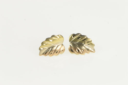 14K Diamond Cut Leaf Nature Motif Stud Earrings Yellow Gold