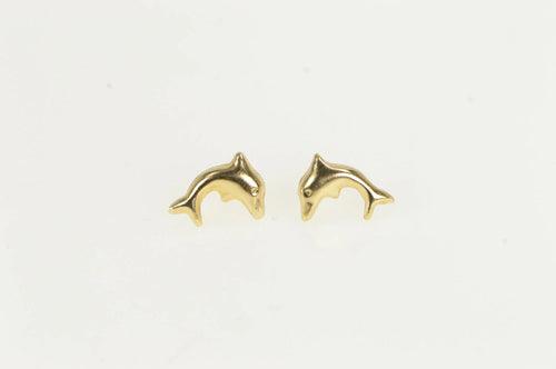 14K Dolphin Ocean Animal Vintage Stud Earrings Yellow Gold
