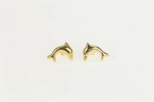 14K Dolphin Ocean Animal Vintage Stud Earrings Yellow Gold