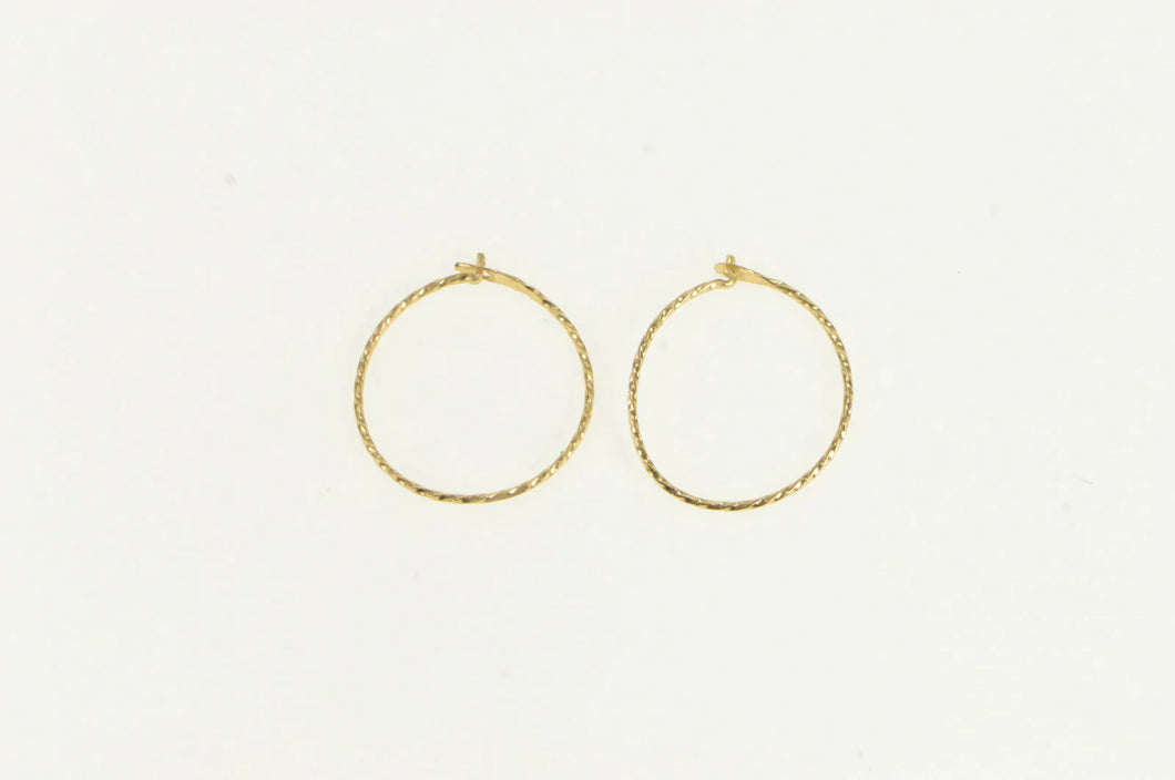 14K Twist Design Simple Retro Wire Hoop Earrings Yellow Gold