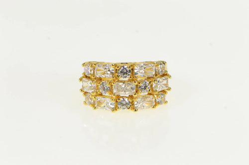 Sterling Silver Tiered Cubic Zirconia Encrusted Statement Band Ring