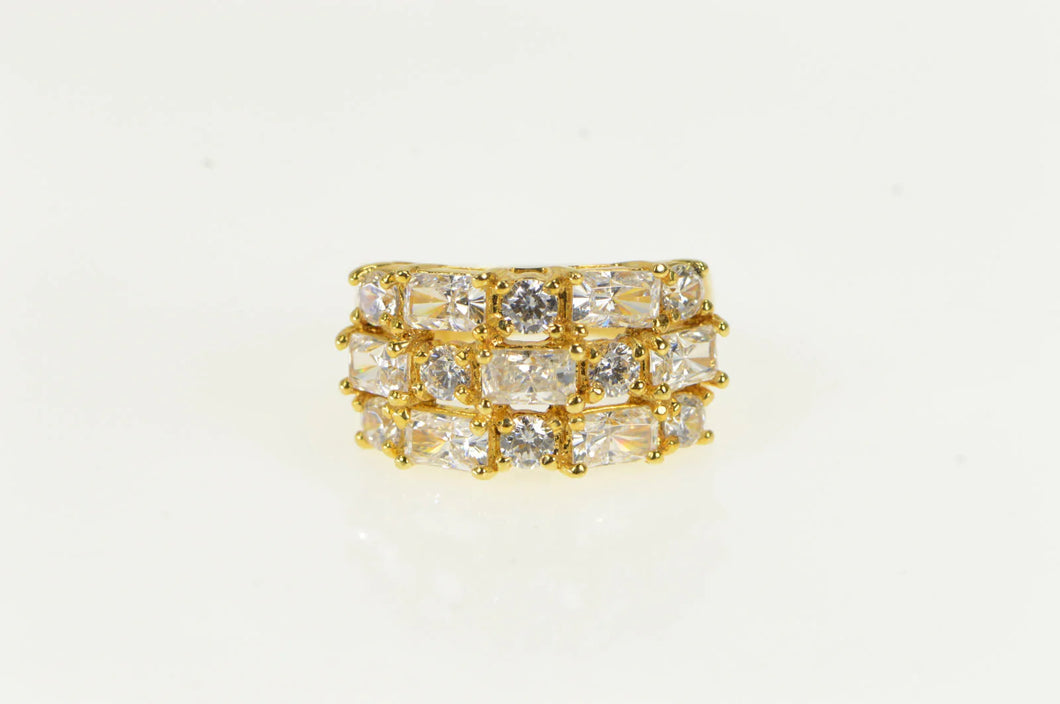 Sterling Silver Tiered Cubic Zirconia Encrusted Statement Band Ring