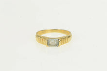 Load image into Gallery viewer, 14K Emerald Cut Blue Topaz Grooved Statement Ring Yellow Gold