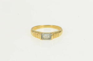 14K Emerald Cut Blue Topaz Grooved Statement Ring Yellow Gold