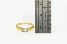 Load image into Gallery viewer, 14K Emerald Cut Blue Topaz Grooved Statement Ring Yellow Gold