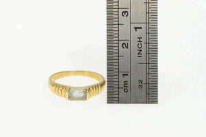 14K Emerald Cut Blue Topaz Grooved Statement Ring Yellow Gold