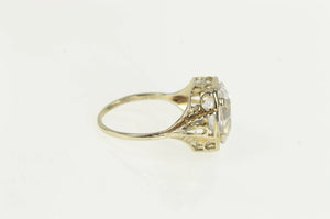 10K Art Deco Ornate Filigree CZ Statement Vintage Ring White Gold