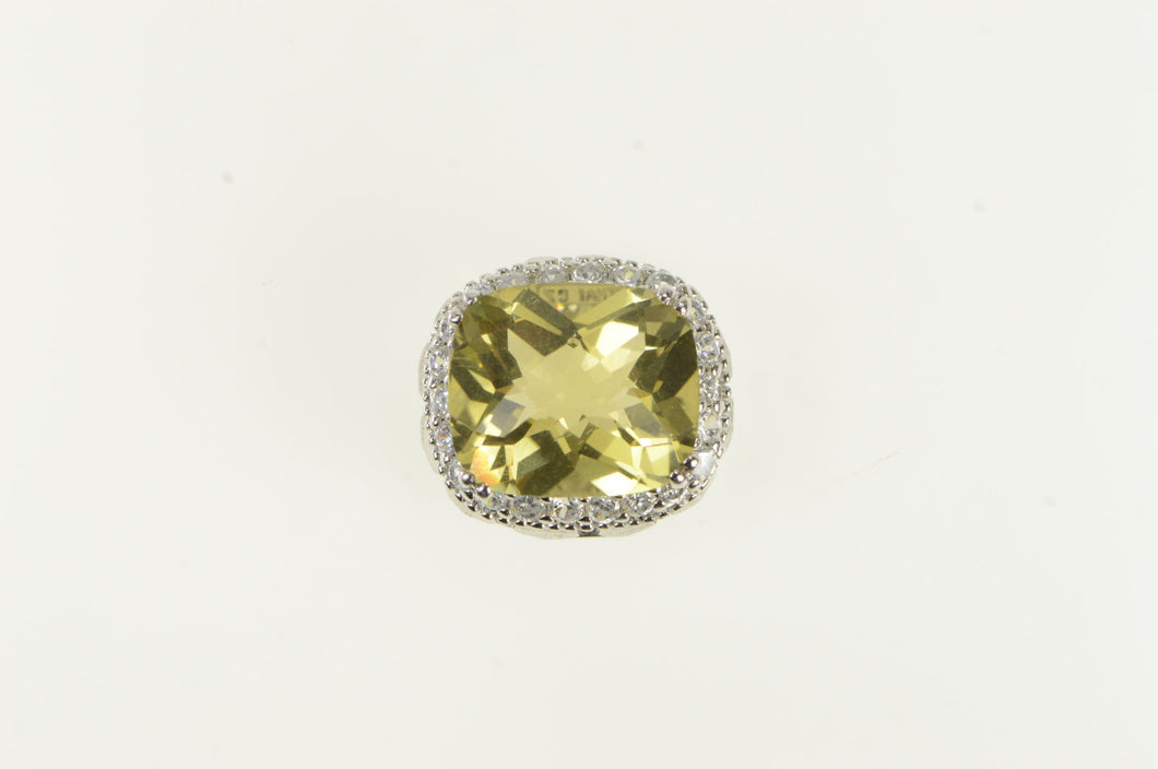 Sterling Silver Brilliant Sim. Citrine Pave CZ Squared Slide Pendant