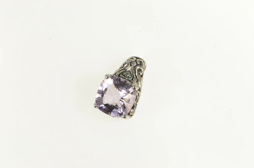 Sterling Silver Faceted Cushion Amethyst Ornate Statement Pendant