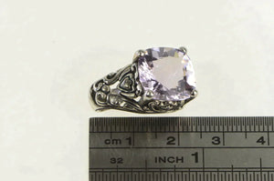 Sterling Silver Faceted Cushion Amethyst Ornate Statement Pendant