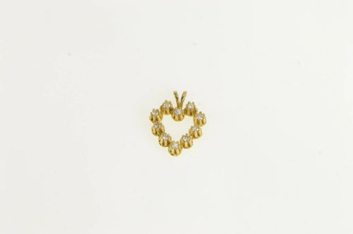 14K Diamond Inset Heart Love Symbol Vintage Charm/Pendant Yellow Gold