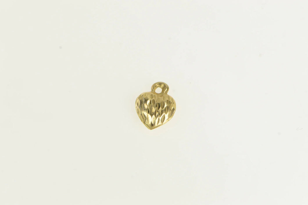 14K Diamond Cut Puffy Heart Love Symbol Charm/Pendant Yellow Gold