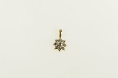 14K Diamond Flower Cluster Daisy Vintage Pendant Yellow Gold